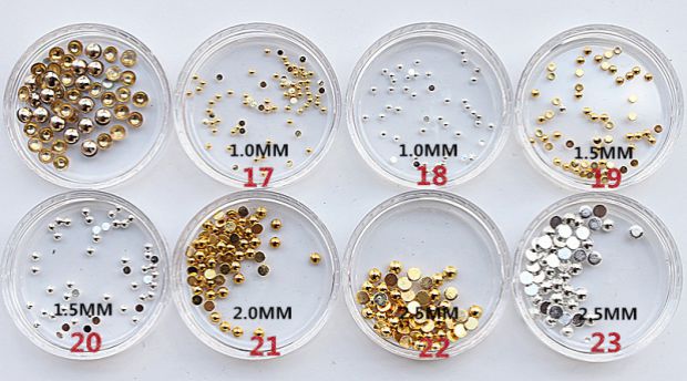 0.8MM日系美甲贴钻饰品金属贴片窝丁半圆铆钉小米粒指甲花芯铆钉 - 图1