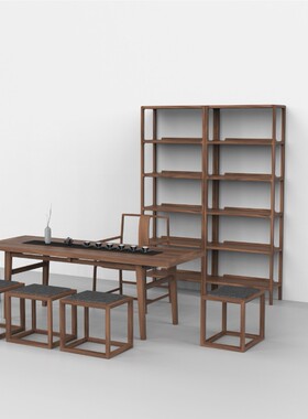 黑胡桃木书架简约置物架新中式茶架明式实木禅意瓷器陈列架