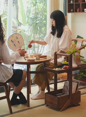 阳台客厅黑胡桃木提盒新中式边几收纳置物架小空间移动便携储物架