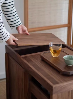 白驹谷方寸茶边柜新中式黑胡桃木实木小型茶室简约置物烧水边柜