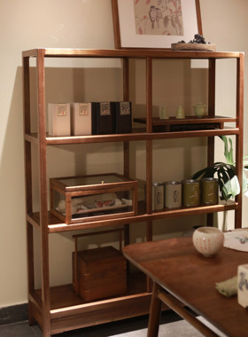 三层器物架黑胡桃木实木茶室榻榻米禅意新中式置物收纳架