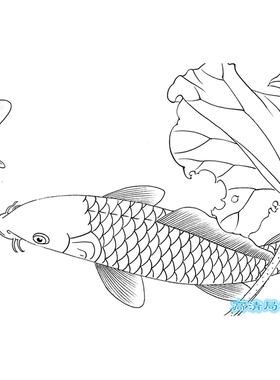 直接上色工笔画白描底稿荷塘清趣