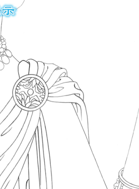 工笔画白描底稿中国红敦煌仕女