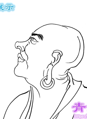 R15任重双喜图罗汉神仙工笔画熟宣纸白描底稿线描稿直接上色条幅