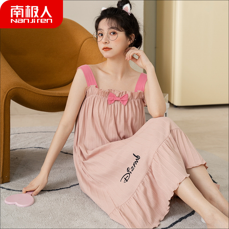 吊带睡裙女夏季可爱性感无袖纯棉2025年新款背心睡衣女夏款家居服 - 图0