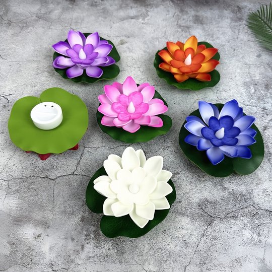 LED浮水感应莲花荷花灯 七彩防水小夜灯泳池水池装饰活动许愿河灯