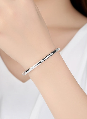 幸运四叶草银手镯女9999纯银年轻款实心足银镯子银饰品送妈妈女友