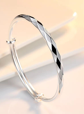 正品银手镯女9999纯银实心足银