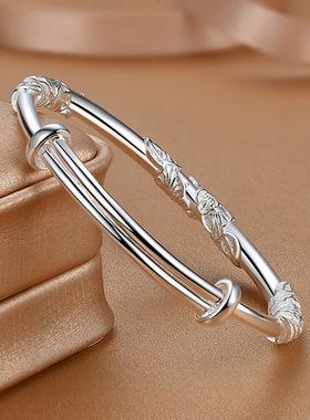 银手镯女纯银9999年轻款繁花似锦