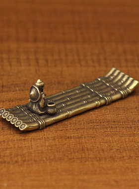 实心黄铜励志名言了凡四训渔船香插摆件渔翁竹排迷你竹筏香座古典