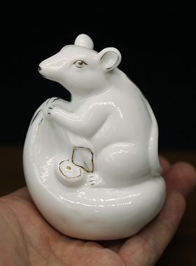 描金陶瓷申子辰三合贵人生肖摆件