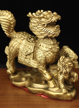 纯铜黄铜送子麒麟家居风水摆件客厅卧室工艺品麒麟送子求子摆设品