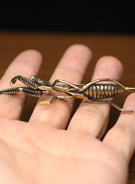 复古黄铜螳螂昆虫茶宠铜器小摆件