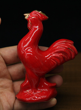 红色陶瓷中式十二地支生肖牛蛇鸡三合贵人摆件巳酉丑合客厅工艺品