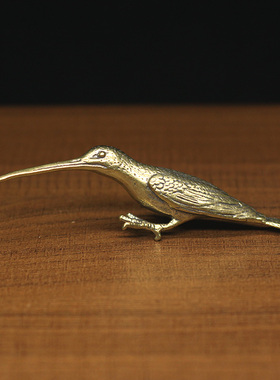 中式黄铜开茶针实心蜂鸟啄木鸟