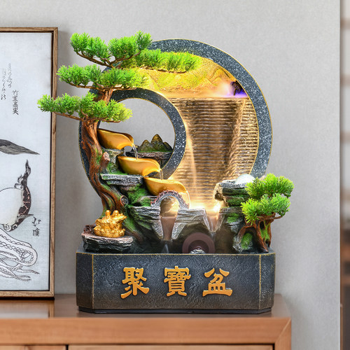 假山流水生财摆件循环水景办公室客厅玄关风水轮桌面摆件开业乔迁 - 图0