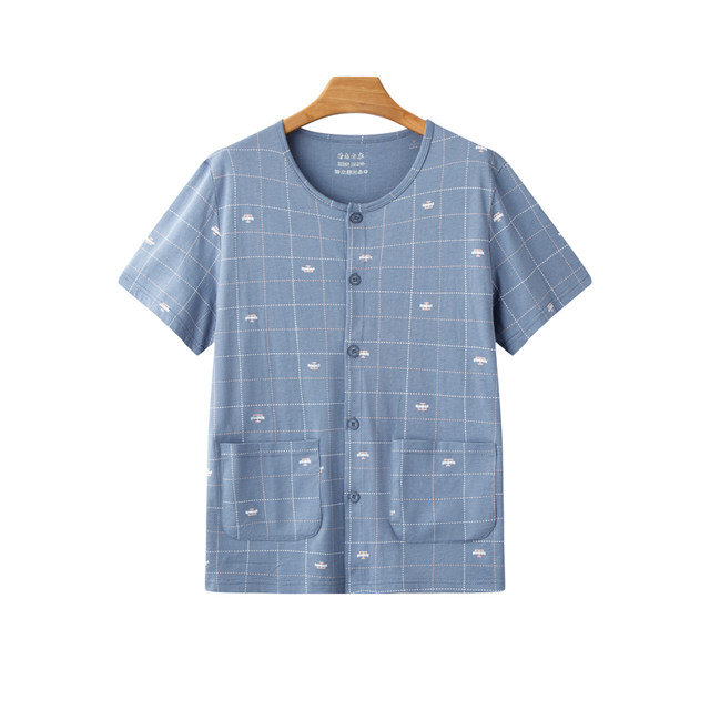 ເສື້ອຢືດແຂນສັ້ນກາງເກງ summer plaid cotton ແບບປົກກະຕິ