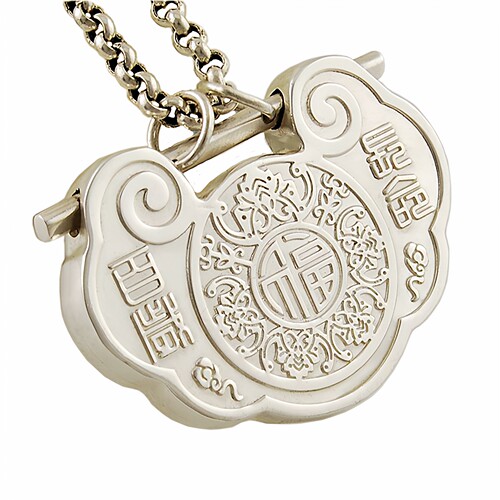 实心纯银长命锁宝宝百家银锁婴儿满月礼物足银儿童吊坠刻字 - 图3