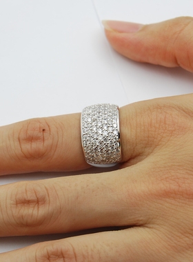 满钻闪亮宽面锆石纯银戒指