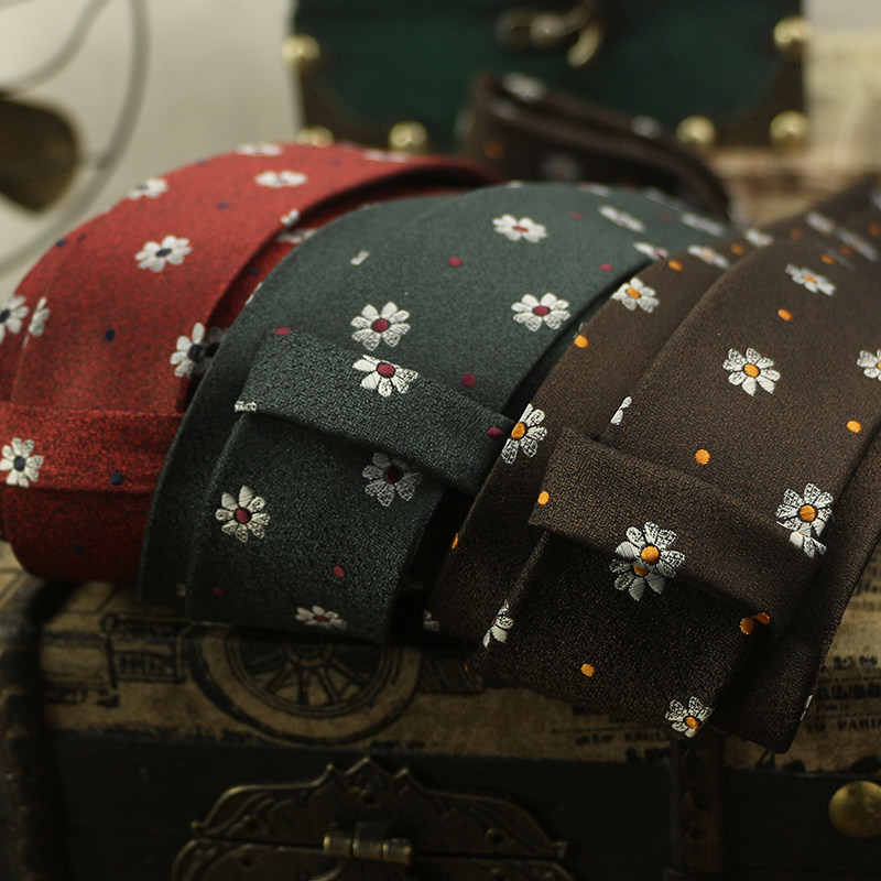 领带男复古花纹英伦7CM正装职业商务休闲手打咖色墨绿暗红小雏菊,淘宝优惠券,粉丝福利购,淘宝优惠卷