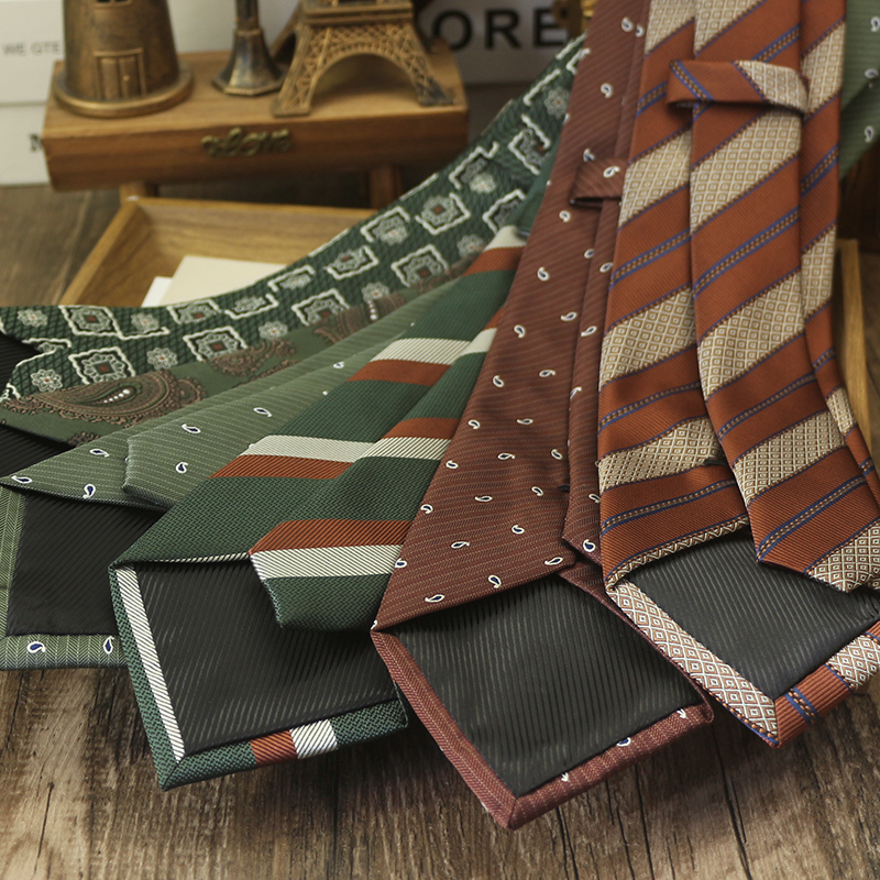 领带男8CM正装职业商务休闲英伦复古棕红金咖花朵暗红条纹韩版 - 图1