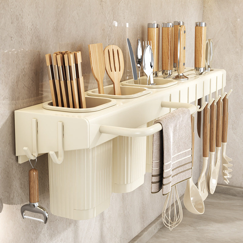 New kitchen rack wall-mounted tool multi-functional storage rack chopstick cage rack without punching with hook to hold rags