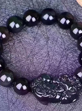 黑曜石墨西哥天然彩虹眼貔貅手链