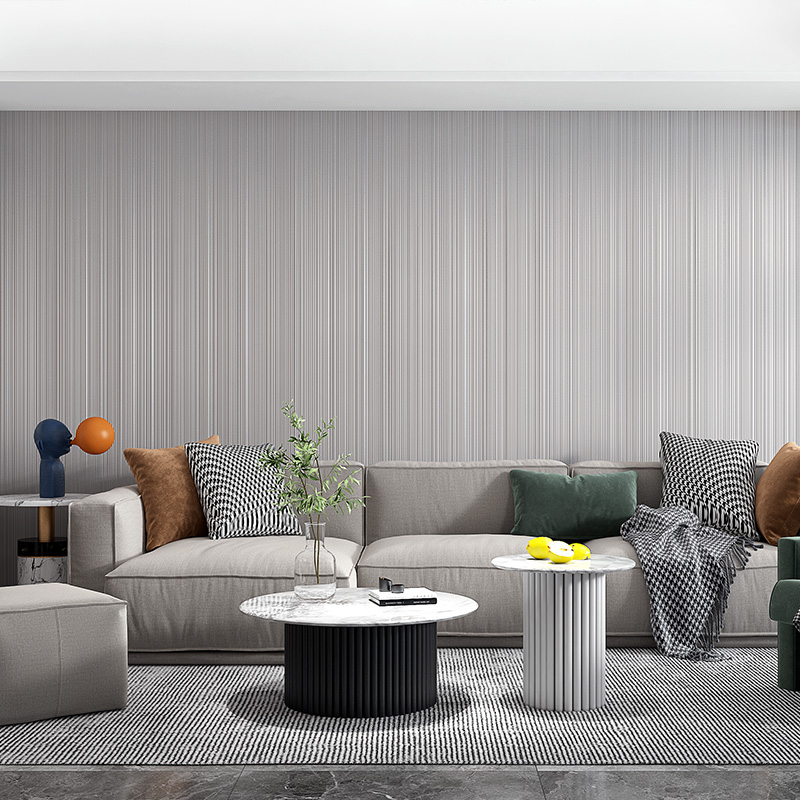 竖条纹纯色壁纸 家用素色加厚防水卧室客厅工程非自粘无胶PVC墙纸 - 图2