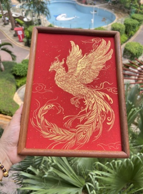 纯手绘国画金凤凰装饰画客厅卧室挂画家居摆画尺寸A4