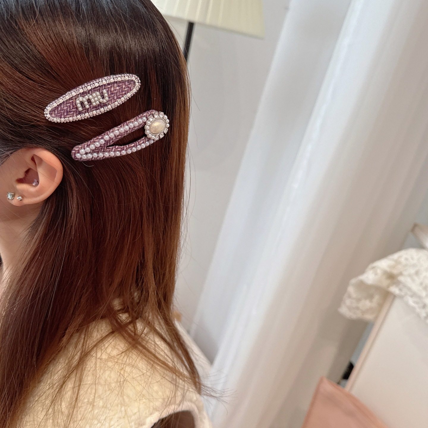 温柔风紫色椭圆水钻字母掰掰夹简约百搭碎发夹韩系新款侧边刘海夹,淘宝优惠券,粉丝福利购,淘宝优惠卷
