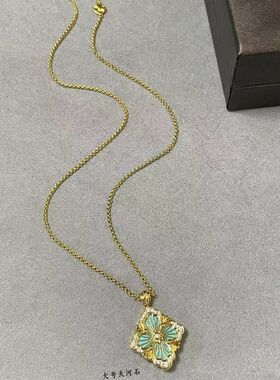 V金镀咪金 手镶高碳钻大号歌剧院天河石项链拉丝锁骨链