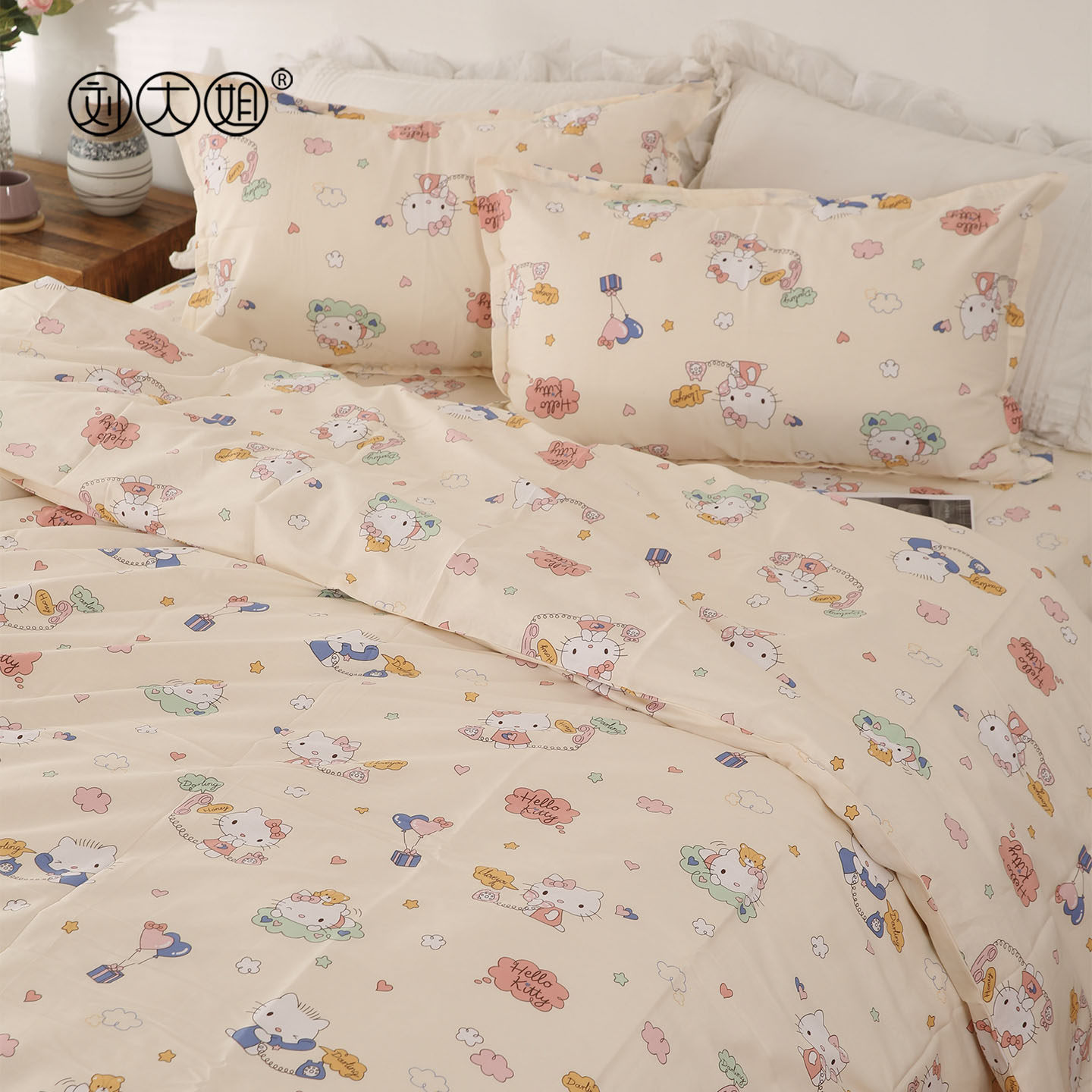 kitty猫全棉被套纯棉单双人床单儿童房三件套学生四件套软糯亲肤,淘宝优惠券,粉丝福利购,淘宝优惠卷