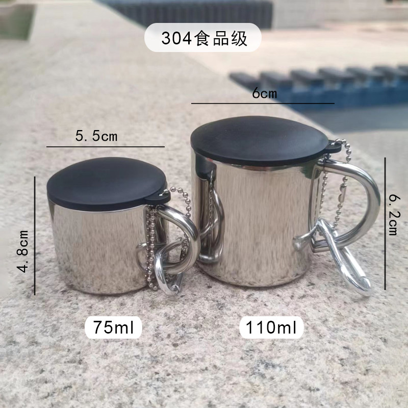 迷你不锈钢杯子户外带盖子双层防烫精致野营杯食品级小茶杯酒杯,淘宝优惠券,粉丝福利购,淘宝优惠卷