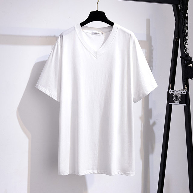 Extra large summer mid-length loose V-neck short-sleeved T-shirt