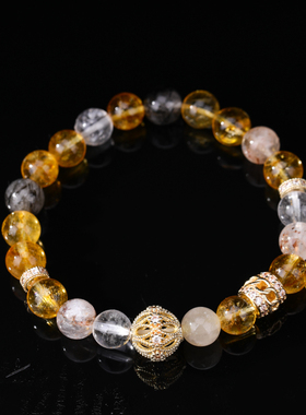 天然黄水晶花球手链手工编织女款