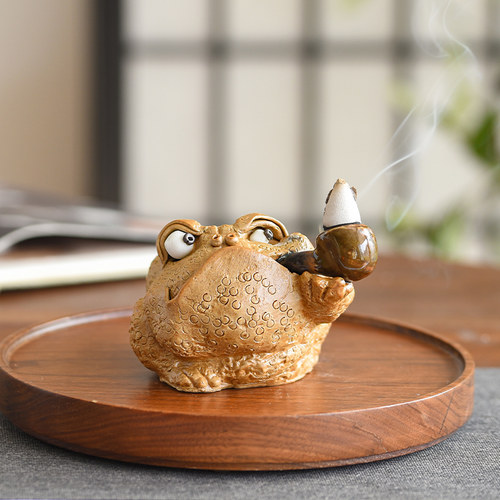 金蟾茶宠摆件精品可养塔香香炉招财蛤蟆蟾蜍景德镇陶瓷办公桌茶具 - 图2