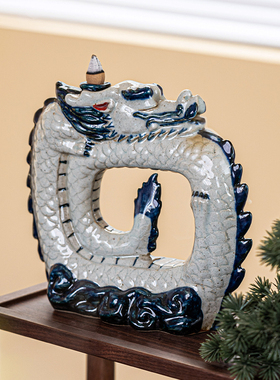 龙形香炉高档客厅装饰陶瓷摆件