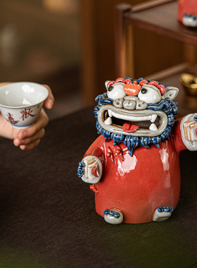 生意兴隆红色貔貅摆件陶瓷香炉