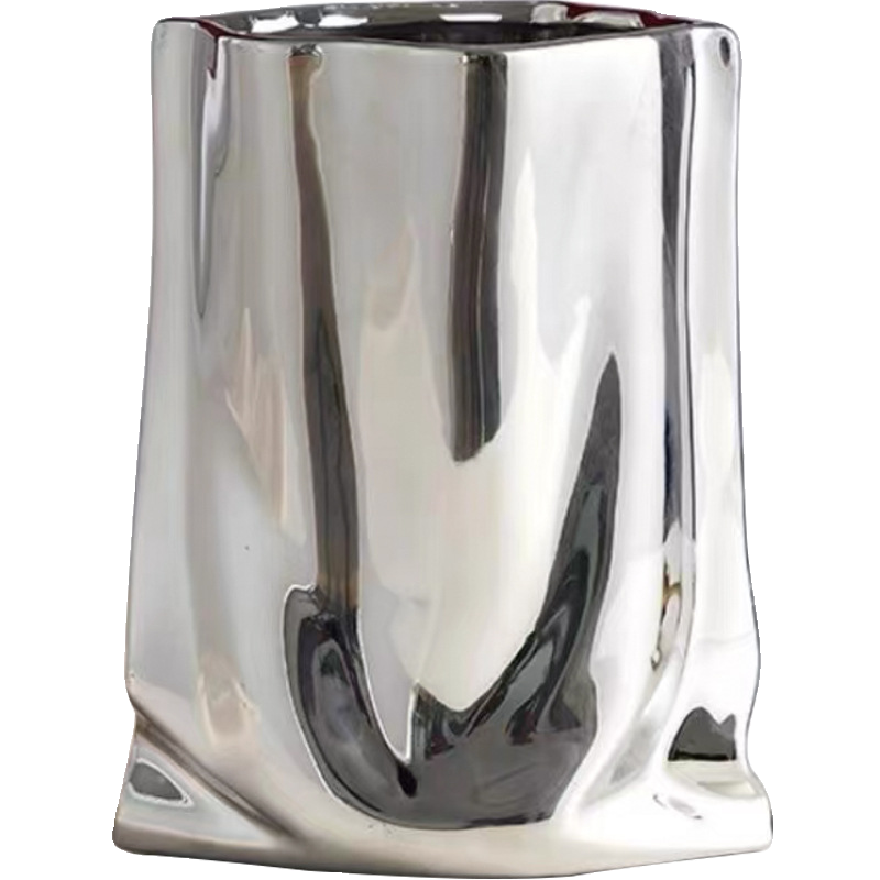 银色花瓶高级感轻奢电镀陶瓷水培花盆蝴蝶兰创意纸袋装饰插花瓶,淘宝优惠券,粉丝福利购,淘宝优惠卷