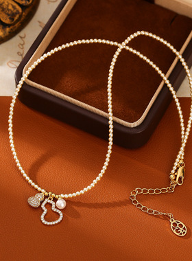 新中式施家珍珠微镶满锆葫芦项链轻奢高级感设计锁骨链法式项饰品