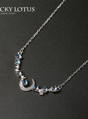 luckylotus珠宝蓝项链银七星伴月