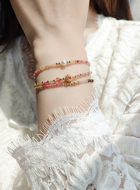 极细彩虹碧玺三圈女手链糖果项链