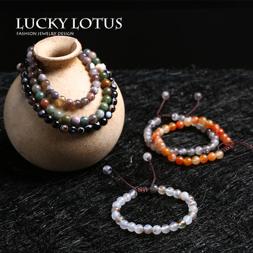 定制luckylotus天然原色玛瑙原创手工编织佛珠手链男女款手串包邮 - 图2