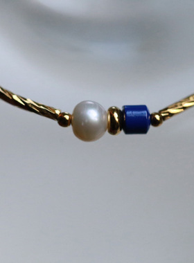 入锦女款金管9k手镯款青金石珍珠