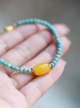 入锦男女款绿松石9k金原创手链