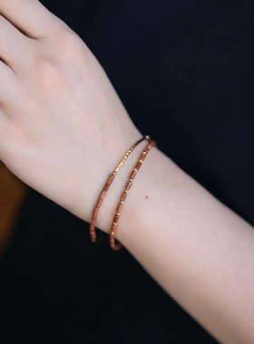 金砂9k细手链路路通金管手镯入锦