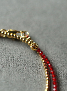 细手链孔雀石红尖晶9k金双圈