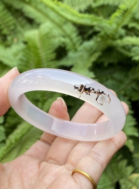 天然水墨风俏色玛瑙手镯加厚复古