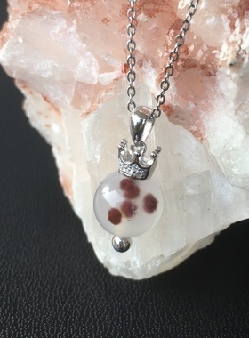 天然红水草玛瑙珠皇冠纯银吊坠女
