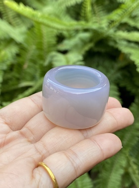 天然渐变烟紫玉髓玛瑙扳指男士